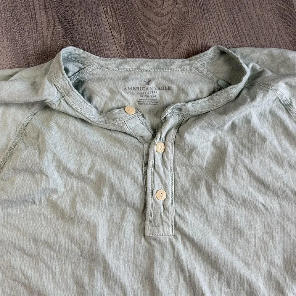 Y2K American Eagle Outfitters Shirt Mens XL Green Henley Lightweight Beach